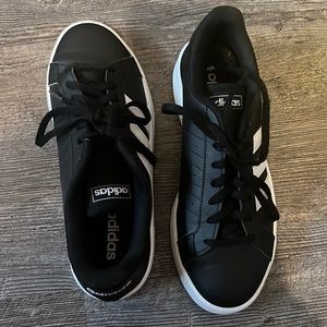 Adidas black and white shoes, Size 7 1/2 with black laces